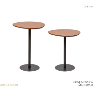 Conjunto de Mesas Laterais Wing Orgânicas com Tampo de Madeira