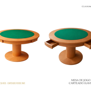 Mesa de Carteado Redonda com Gavetas/Madeira/Tecido Verde