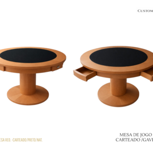 Mesa de Carteado Redonda com Gavetas/Madeira/Tecido Preto