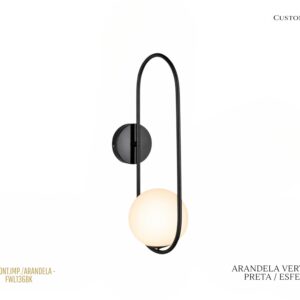 Arandela Vertical Com Esfera de Vidro / Preta