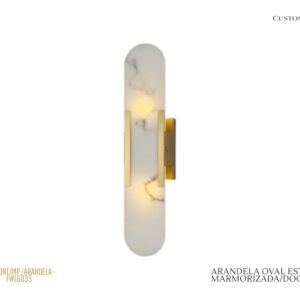 Arandela Oblonga - Vidro Marmorizado / Dourado