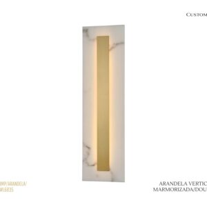 Arandela Retangular - LED / Vidro Marmorizado / Metal Dourado