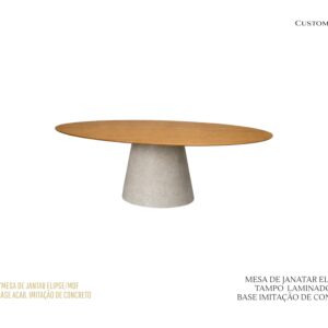 Mesa de Jantar Elipse - Madeira Laminada e Base Acabamento Concreto