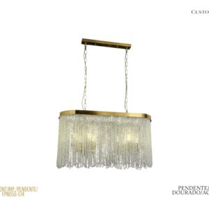 Pendente Oblongo- LED / Metal Dourado / Acrílico