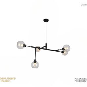 Pendente - Preto / Led / 5 Esferas