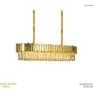 Pendente Oblongo / LED / Dourado / Acrílico