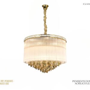Lustre Pendente Redondo Folhas - LED - Dourado / Acrílico