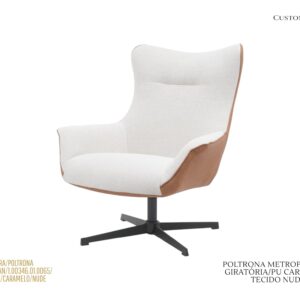 Poltrona Giratória Metropolitan - Rev. Caramelo PU e Tecido Nude