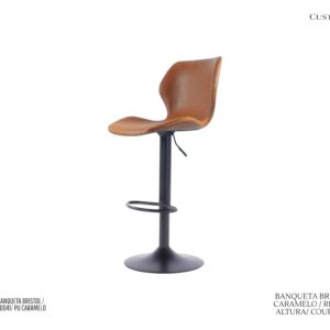 Banqueta Bristol Caramelo - Rev. Couro PU e Base de Metal com Altura Regulável
