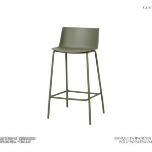 Banqueta Ipanema Verde Aloe - Polipropileno / Base Metálica - 2 Opções de Altura