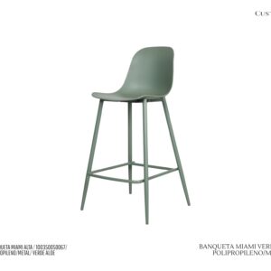 Banqueta Miami Verde Aloe - Polipropileno / Base Metálica - 2 Opções de Altura