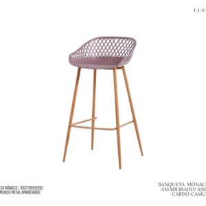 Banqueta Mônaco Cardo - Base em Metal com Acabamento Madeira e Assento em Polipropileno / disponível com 2 alturas