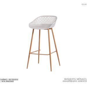 Banqueta Mônaco Nude - Base em Metal com Acabamento Madeira e Assento em Polipropileno / disponível com 2 alturas