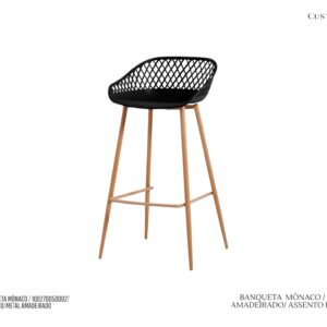 Banqueta Mônaco Preta - Base em Metal com Acabamento Madeira e Assento em Polipropileno / Disponível com 2 alturas