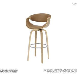 Banqueta Munique Caramelo - Madeira Laminada / Rev. Couro PU