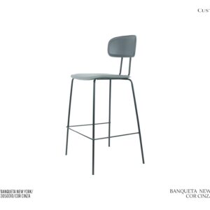 Banqueta New York Cinza - Metal / Couro PU Cinza