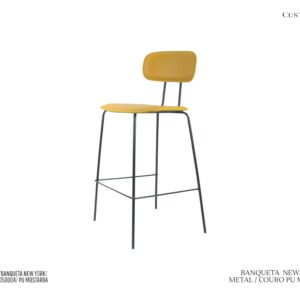 Banqueta New York Mostarda - Metal / Couro PU Mostarda