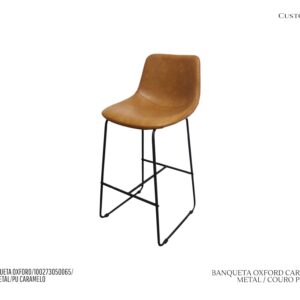 Banqueta Oxford Caramelo - Estrutura em Metal e Rev. Couro PU