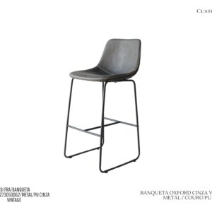 Banqueta Oxford Cinza Vintage - Estrutura em Metal e Rev. Couro PU