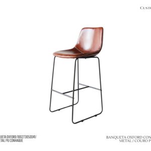 Banqueta Oxford Conhaque - Estrutura em Metal e Rev. Couro PU