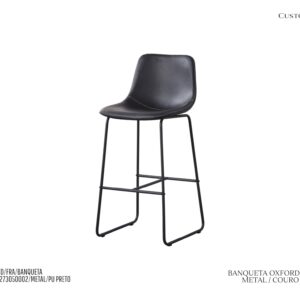 Banqueta Oxford Preta - Estrutura em Metal e Rev. Couro PU