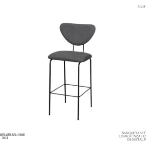 Banqueta Vitta - Rev. Tec. Cinza / Madeira Laminada / Estrutura em Metal Preta