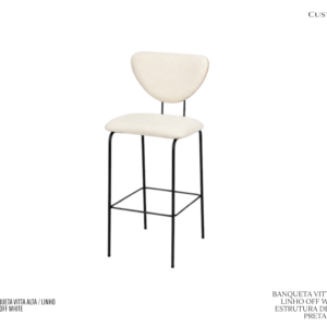 Banqueta Vitta - Rev. Tec. Off White / Madeira Laminada / Estrutura em Metal Preta