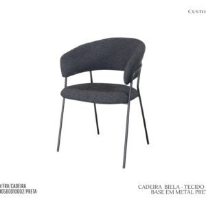Cadeira Biela - Rev. Tecido Preto, Couro Pu Preto / Base de Metal Preta
