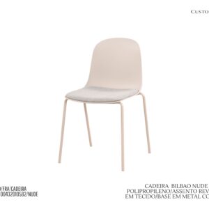 Cadeira Bilbao Nude - Policarbonato / Assento em Tecido / Base de Metal - Empilhável