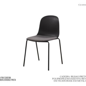 Cadeira Bilbao Preta - Policarbonato / Assento em Tecido / Base de Metal - Empilhável
