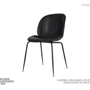 Cadeira Dinamarca - Rev. Couro PU Preto / Estrura em Metal - Cor Preta