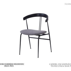 Cadeira Escandinávia - Rev. Tecido Cor Cinza / Base de Metal Cor Preta