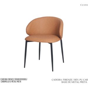 Cadeira Firenze - Rev. Couro PU Caramelo / Base de Metal Cor Preta