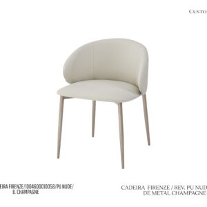 Cadeira Firenze - Rev. Couro PU Nude / Base de Metal Cor Champagne