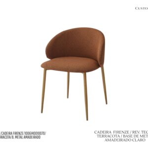 Cadeira Firenze - Rev. Tecido Cor Terracota / Base de Metal Amadeirado Claro