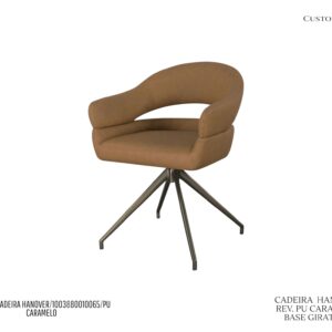 Cadeira Hanover - Rev. Couro Pu Caramelo / Base Giratória em Metal Cor Ônix