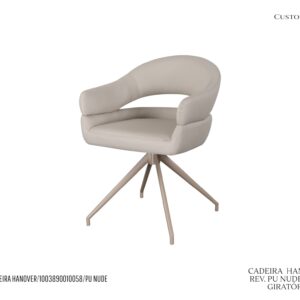 Cadeira Hanover - Rev. Couro Pu Nude / Base Giratória em Metal Cor Nude