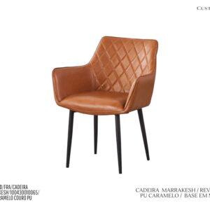Cadeira Marrakesh - Rev. Couro PU Caramelo / Base em Metal Cor Preta