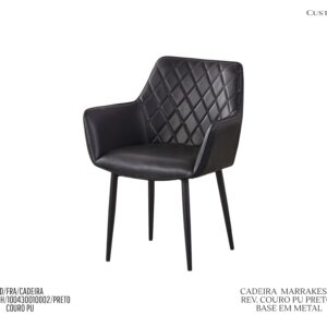 Cadeira Marrakesh - Rev. Couro PU Preto / Base em Metal Cor Preta