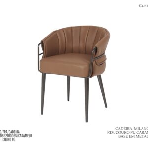 Cadeira Milano - Rev. Couro PU Caramelo / Base em Metal Cor Preta