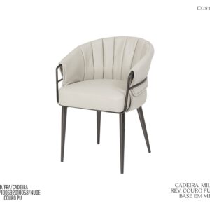 Cadeira Milano - Rev. Couro PU Nude / Base em Metal Cor Preta