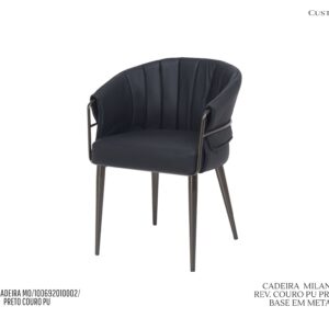 Cadeira Milano - Rev. Couro PU Preto / Base em Metal Cor Preta