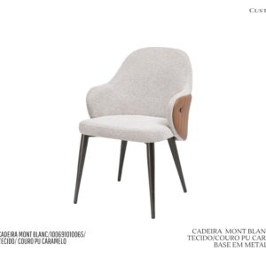 Cadeira Mont Blanc - Rev. Couro PU Caramelo / Tecido / Base em Metal Cor Preta