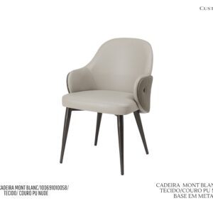 Cadeira Mont Blanc - Rev. Couro PU Nude / Base em Metal Cor Preta