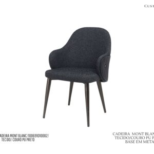 Cadeira Mont Blanc - Rev. Couro PU Preto / Tecido / Base em Metal Cor Preta