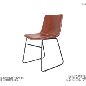 Cadeira Oxford - Couro PU Cor Conhaque / Base em Metal Preta