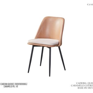 Cadeira Quebec - Rev. Couro PU Caramelo e Assento em Tecido / Base de Metal Preta