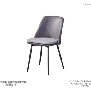 Cadeira Quebec - Rev. Couro PU Grafite e Assento em Tecido / Base de Metal Cor Preta