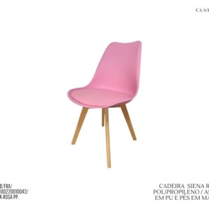 Cadeira Siena Rosa - Polipropileno / Assento em PU / Pés em Madeira