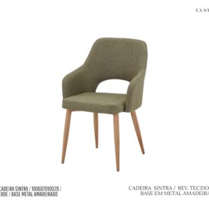 Cadeira Cintra - Tec. Verde / Base de Metal Acabamento Madeira